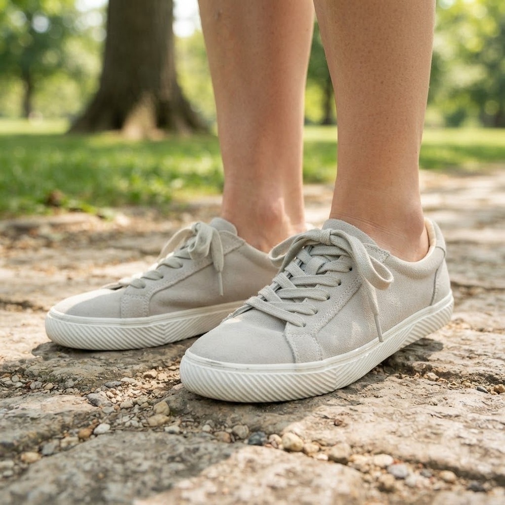 Quince Womens Suede Leather Low Top Sneakers Grey White 7 Lace Up Casual EUC